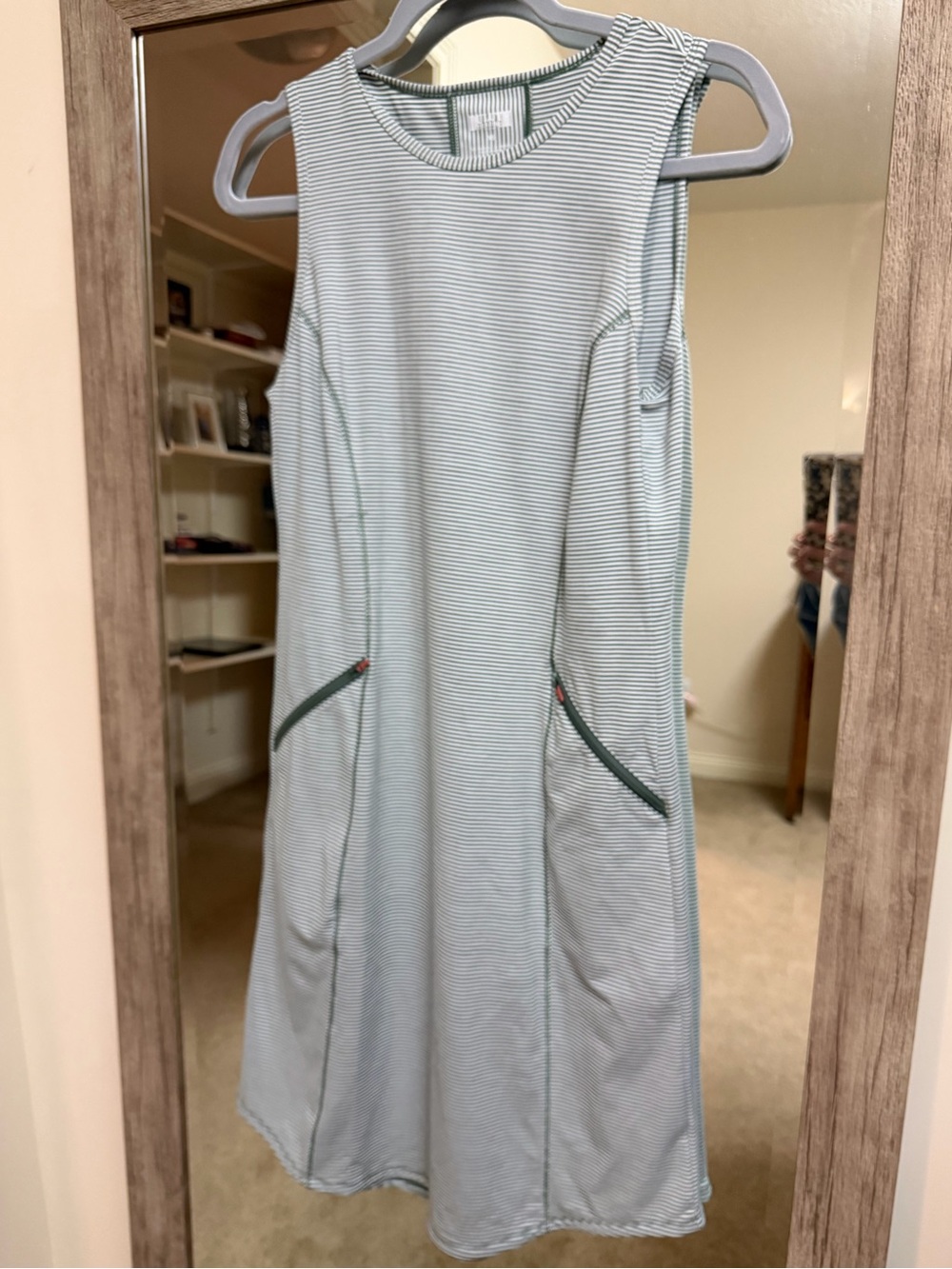 Duluth Trading Co Light green & White Striped Sleeveless Midi Dress